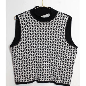 VTG Black Cream Abstract Mock Turtle Neck Knit Sweater Vest - XL